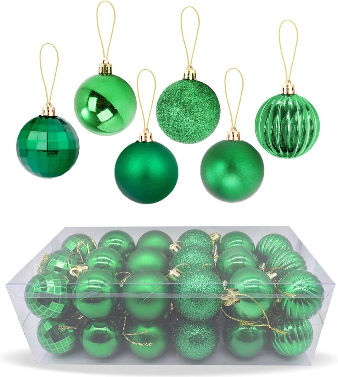 36-pack kerstballen decoratie, kerstboom kerstballen hangende onbreekbare bal, glanzend en glitter met ophanglus voor kerstboom, bruiloft, feest, vakantie (Groente)