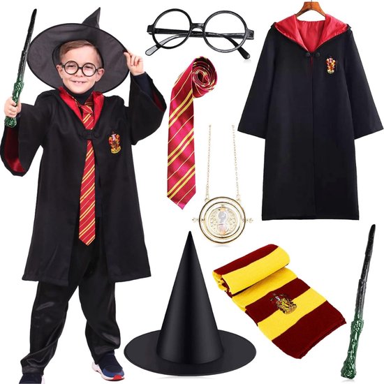 Déguisement de sorcier Harry Potter pour Enfants - Set de Luxe 7 pièces - Déguisement enfant 145 cm