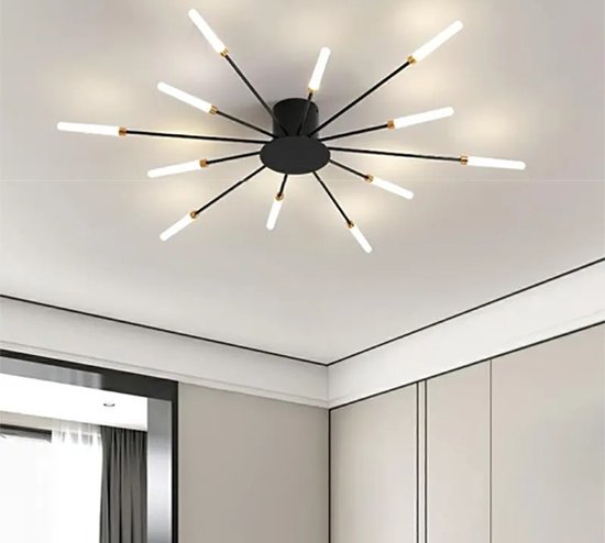 Luxe Vuurwerk Plafondlamp | 12 Licht Punten Kroonluchter | Woonkamerlamp | Zwart | Moderne Lamp | Plafoniere | LED Plafondlamp