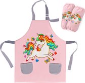 Kinder schort unicorn roze - Maat S 7-12 jaar met verstelbare schouderbanden met zakken - kookschort, bakken, koken, schilderen, voor jongens/meisjes 60x52cm
