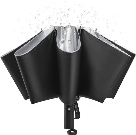 Petit parapluie résistant aux tempêtes avec protection UV UPF 50+, ouverture et fermeture automatique, résistant aux tempêtes, compact et parapluie de poche à 10 baleines pour la pluie et le soleil.