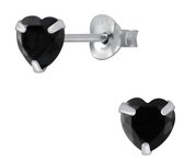 Joy|S - Zilveren hartje oorbellen - 5 mm zirkonia - zwart