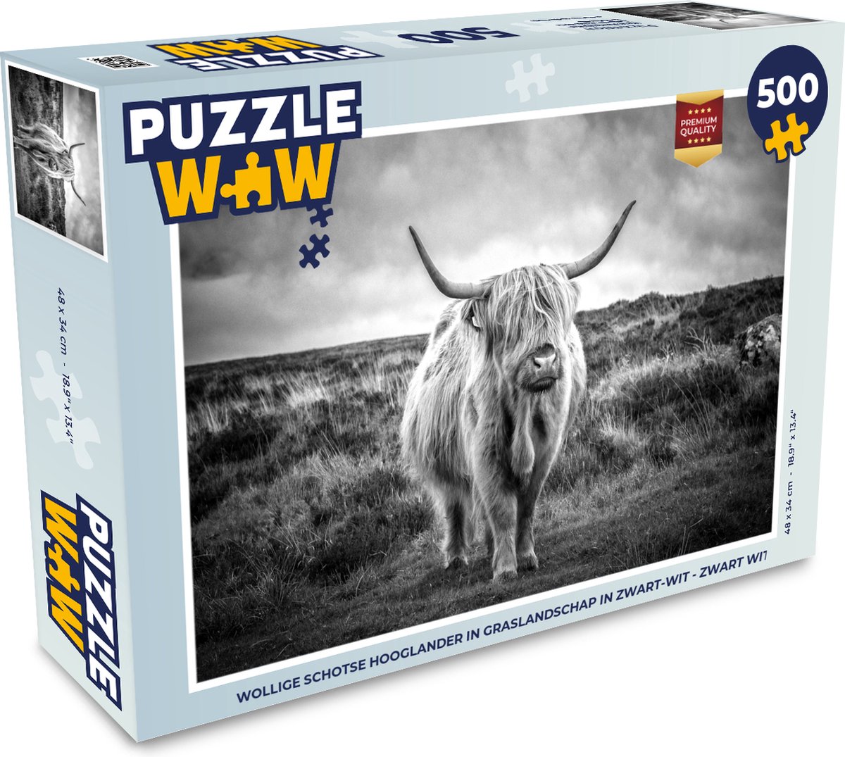 Puzzel Schotse hooglander - Dieren - Wolken - Koe - Natuur - Legpuzzel - Puzzel 500 stukjes