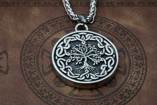 [Two Ravens] - Levensboom Ketting - Yggdrasil Hanger met Noorse Knopen - Spirituele Ketting - Asatru - Viking sieraden