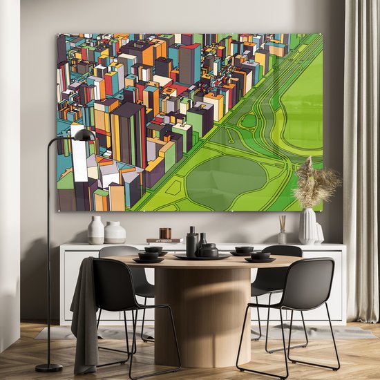 MuchoWow® Peinture sur verre 150x100 cm - Peinture sur verre acrylique - Illustration parc central - Photo sur verre - Peintures