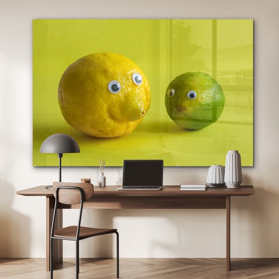 Peinture sur verre MuchoWow® - Citron et citron vert aux yeux écarquillés - 150x100 cm - Peintures sur verre acrylique - Photo sur Glas