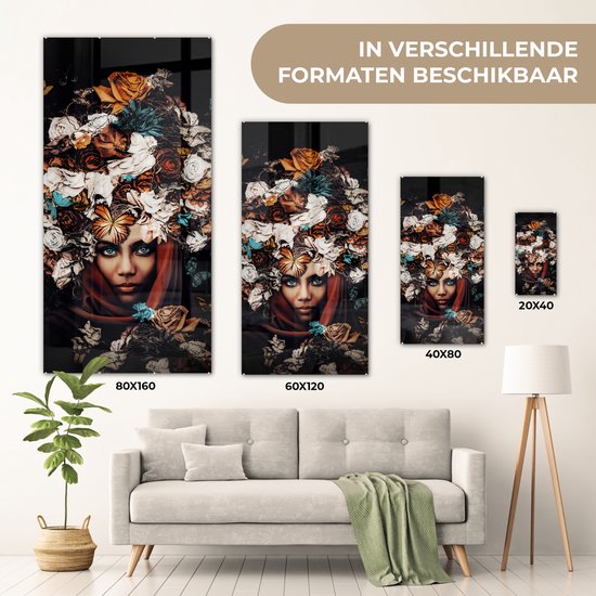 Peinture sur Verre - Fleurs - Papillon - Femmes - Foulard - 20x40 cm - Peintures sur Verre Peintures - Photo sur Glas