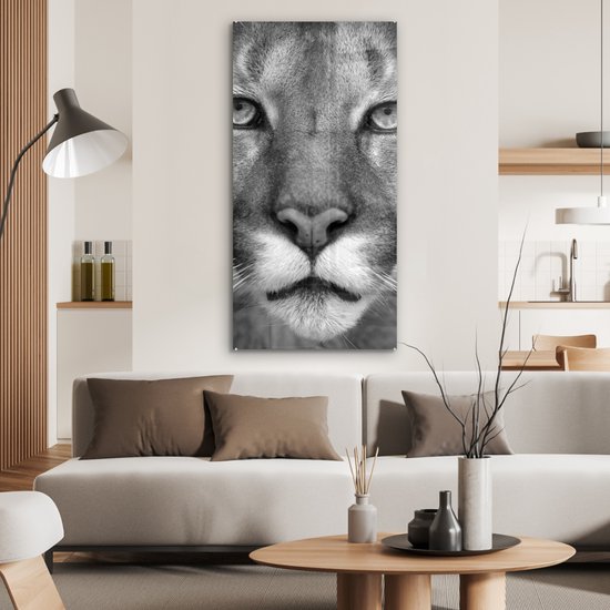 Peinture sur verre - Photo sur verre - Verre acrylique - Animaux sauvages - Panthère - Zwart - Wit - 60x120 cm - Peinture sur verre animaux - Peinture sur verre panthère - Peinture sur verre - Décoration murale murale - Salon