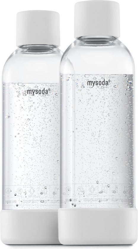 Foto: Mysoda set van 2 herbruikbare flessen van 1 liter wit geschikt voor mysoda apparaten