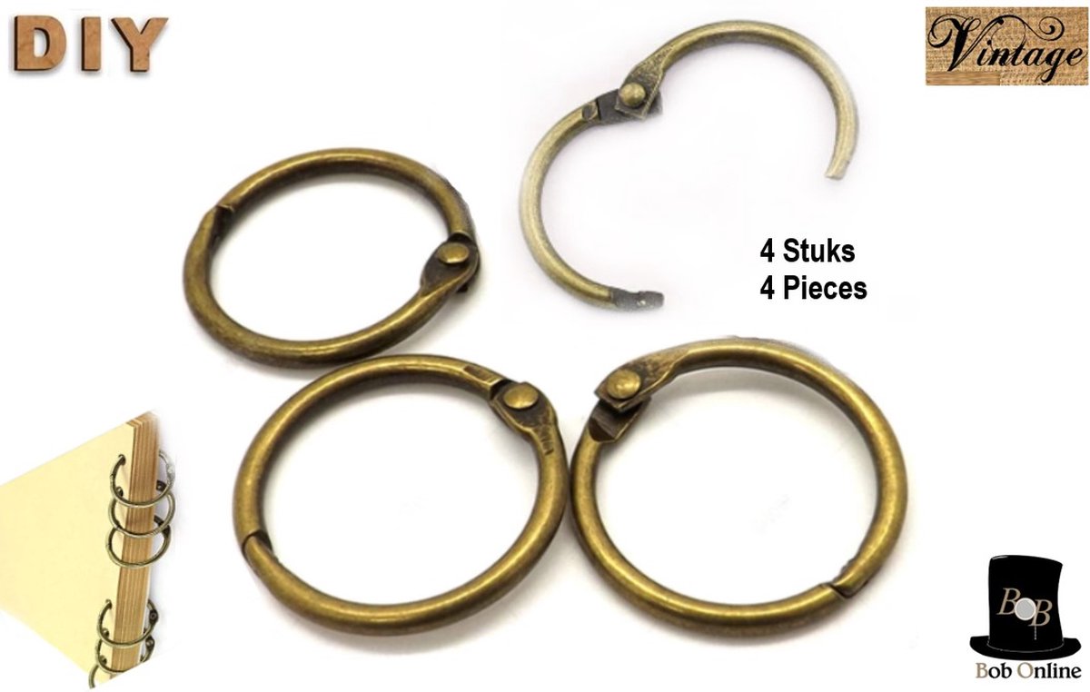 Bob Online ™ - 4 Stuks – Vintage goud – 50 mm - Boekringen – Ringbanden – Ringen – Metalen Ringen – Los Blad Boek Ringen – Sleutelring – Verbindingsringen – DIY Scrapbook Ringen – Plakboek Ringbanden – Album Boekringen – Binder Rings