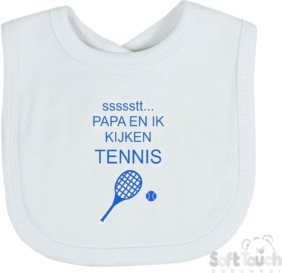 Goedkoopste Soft Touch Slabber Slabbetje Slab ssssstt... Papa en ik kijken tennis Unisex Katoen Wit/blauw Maat 33x22 Cm