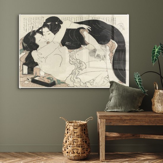 Veuve et jeune homme - Peinture de Katsushika Hokusai Plexiglass 120x80 cm - Tirage photo sur Glas (décoration murale en plexiglas)