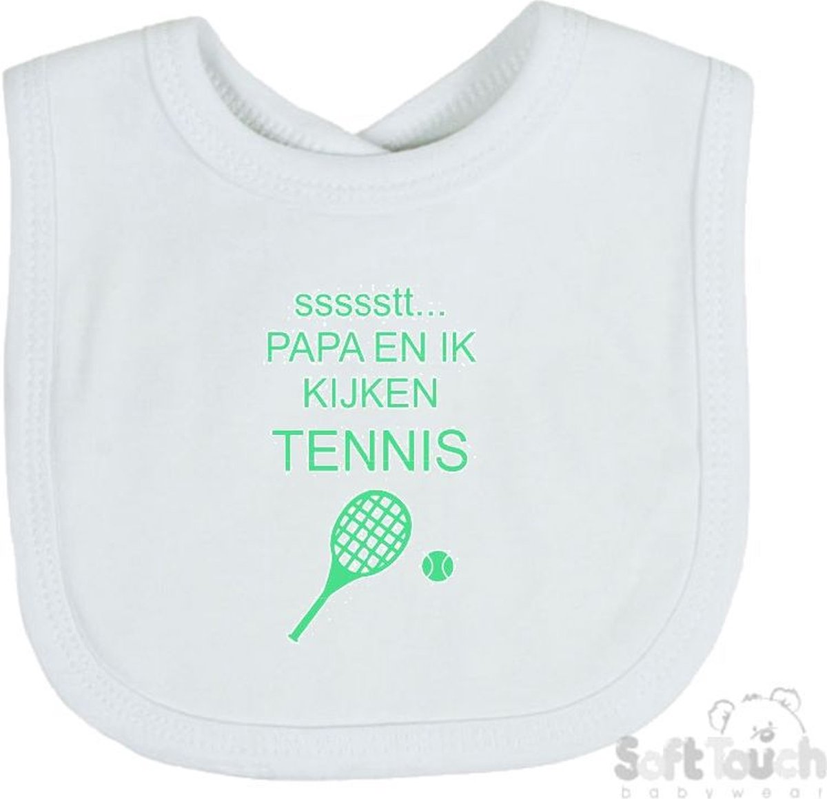 Goedkoopste Soft Touch Slabber Slabbetje Slab ssssstt... Papa en ik kijken tennis Unisex Katoen Wit/mint Maat 33x22 Cm