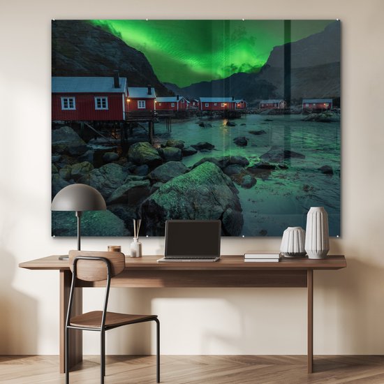 MuchoWow® Peinture sur Verre - Aurores Boréales - Norvège - Nuit - 160x120 cm - Peintures sur Verre Acrylique - Photo sur Glas