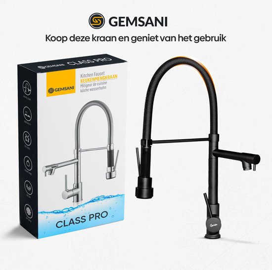 Gemsani Ultimate Robinet flexible - Robinet de cuisine avec bec extractible  - Mitigeur