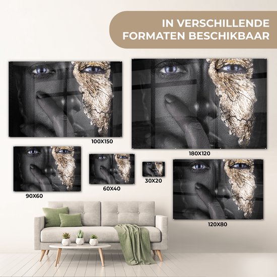 MuchoWow® Peinture sur Verre - Femme - Or - Zwart - Maquillage - Luxe - Maquillage cm - Peintures sur Verre Peintures - Photo sur Glas
