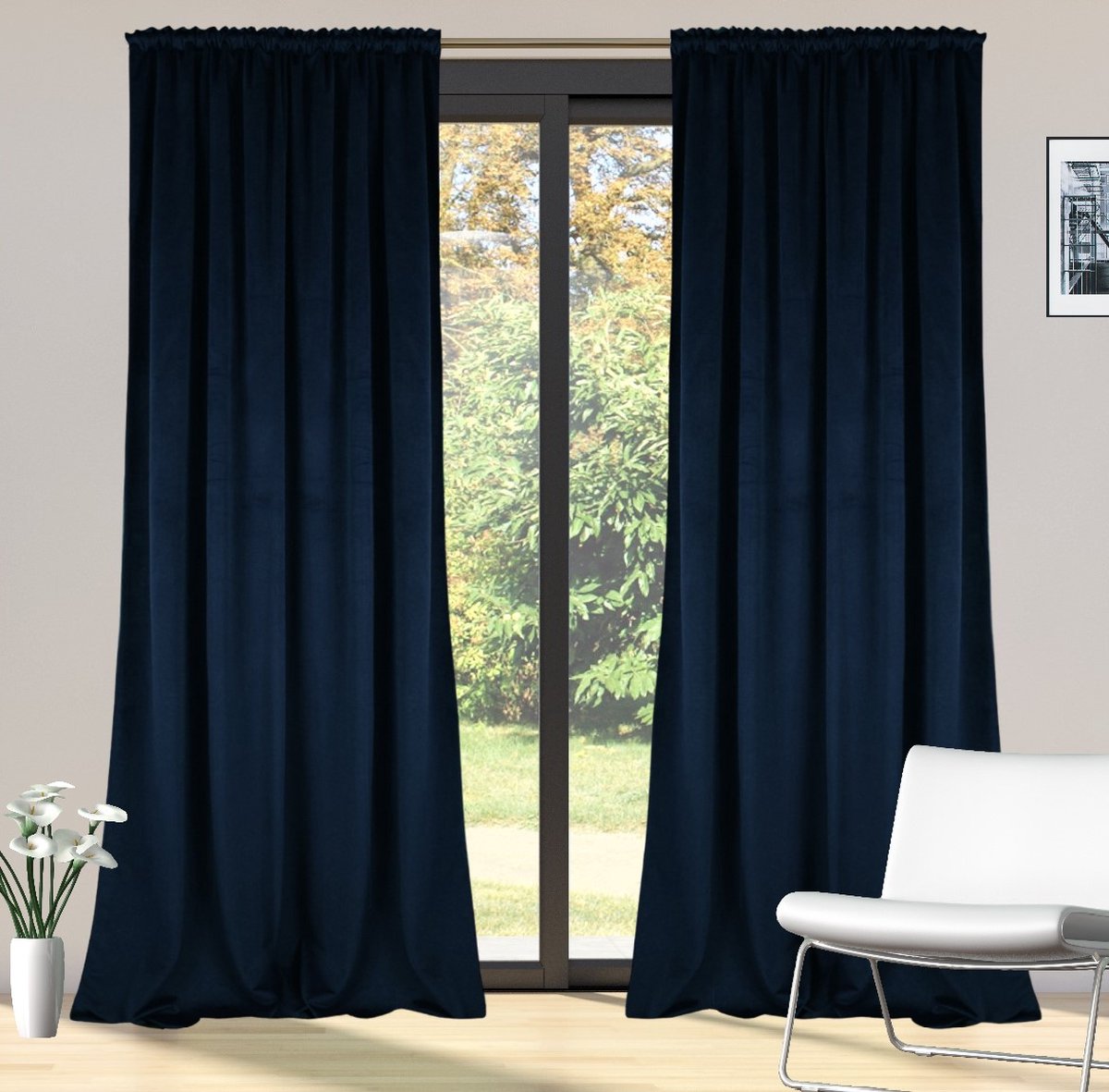 Glow Thuis - Kant en klaar 70% Verduisterend Gordijn - Hoge kwaliteit Fluweel – Blauw kleur Curtains - Gordijn met Plooiband ( Inclusief haken )- 140x250 cm - 1 Stuk