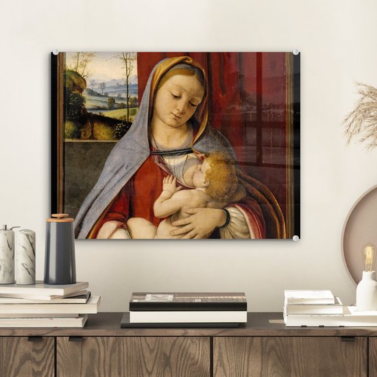 MuchoWow® Peinture sur verre 40x30 cm - Peinture sur verre - Vierge à l'enfant - Leonardo de Vinci - Photo sur verre acrylique - Peintures