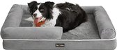 FEANDREA Orthopedisch hondenbed, hondenkussen, hondenmand, zachte vulling, hondensofa, opstaande randen, hoes afneembaar en wasbaar, 91 x 71 x 25 cm, anti-slip onderzijde, lichtgrijs