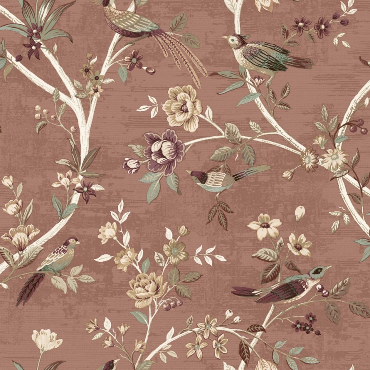 Behang met takken en vogeltjes - Behang - Muurdecoratie - Wanddecoratie - Vliesbehang - Thema - 0,53 x 10,05 M.