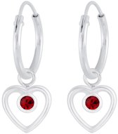 Joy|S - Zilveren hartje bedel oorbellen - kristal rood - oorringen voor kinderen
