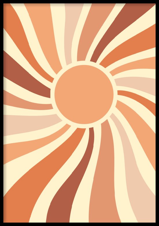 Poster Retro print orange sun - Abstracte poster - 30x40 cm - Exclusief lijst - WALLLL
