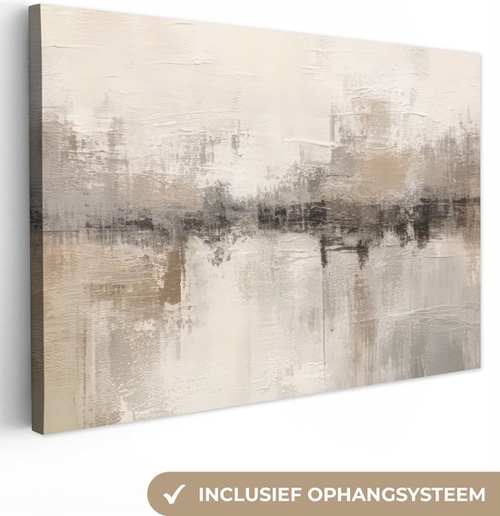 Canvas Schilderij Abstract - Kunst - Verf - Beige - Modern - Wanddecoratie