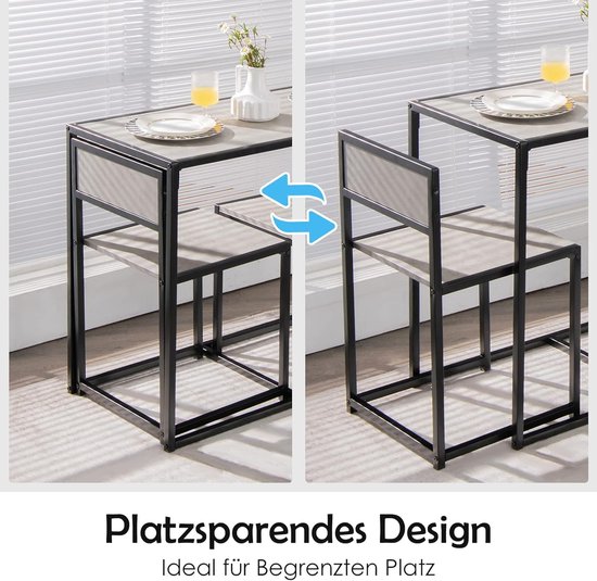Bartafelset 3-delig, eettafel met 2 stoelen, kleine eetgroep met metalen frame, keukenbar, zitgroep, keukentafel, statafel, hout, bistrotafel voor keuken, eetkamer en bistro (grijs)