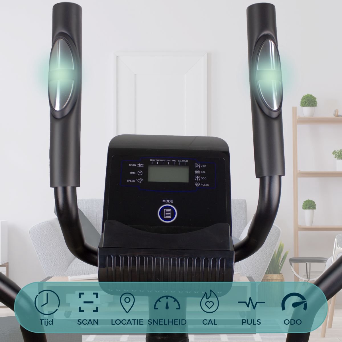 Afbeelding 2 van Mobiclinic ATLAS - Crosstrainer - 8 weerstandsniveaus - LCD scherm - Ergonomische handgrepen - Antislip pedalen - Inklapbare elliptische trainer - Tot 100 KG - Weerstand wiel 4KG