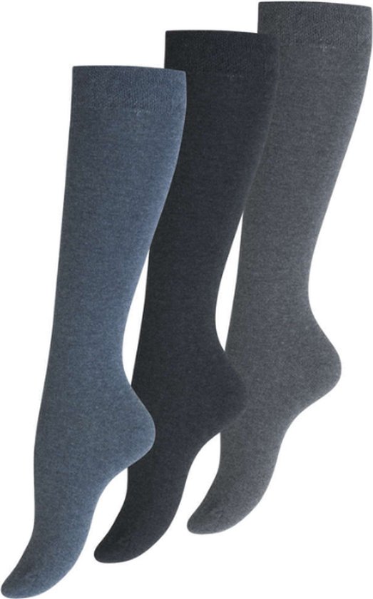 3 paires de chaussettes hautes femme - Col sans pression - Mélange Jeans- Taille 39-42