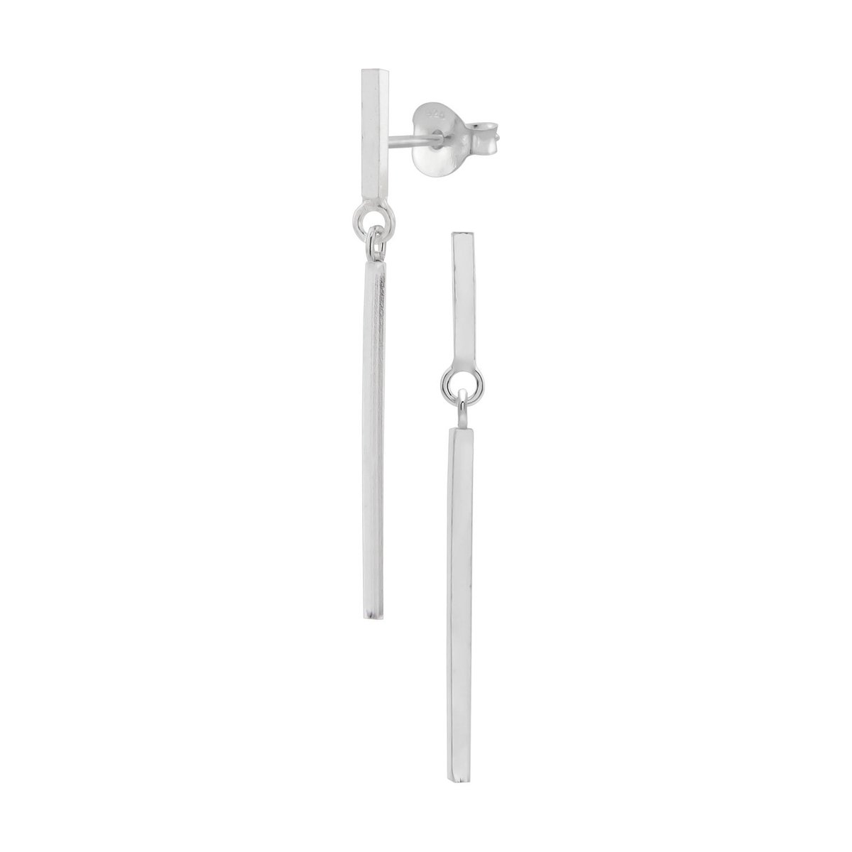 Oorbellen zilver | Oorstekers | Zilveren oorstekers, hangend staafje