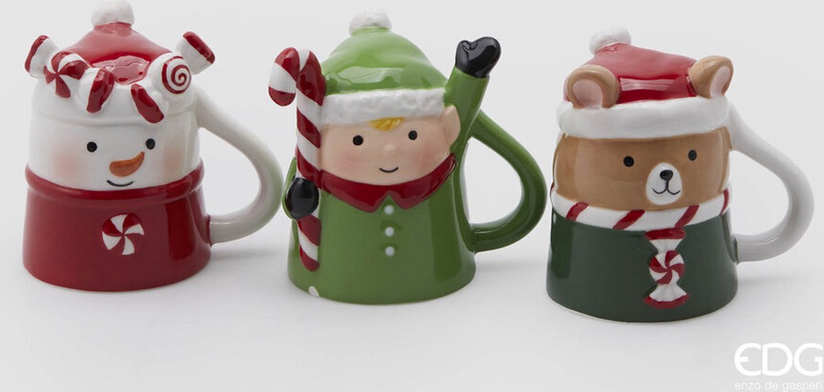 EDG - Enzo De Gasperi Kerst Espresso koffiekopjes Set van 3 (beertje/elfje/sneeuwpopje)