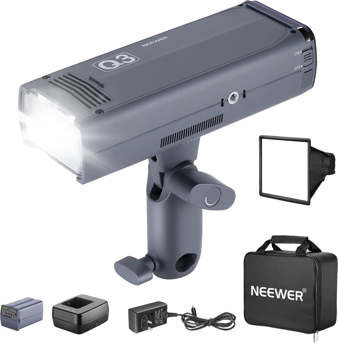 Neewer® - Q3 200 Ws 2.4G TTL-flitser (2e versie), 1/8000 HSS GN58 flitslicht draagbaar fotografie monolicht met softbox diffuser/3200mAh lithiumbatterij / 500 volledige prestaties pops/recycling in