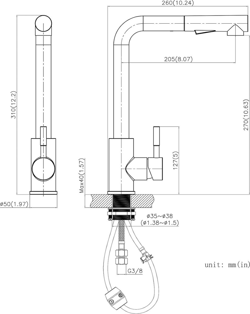 Lanesto Vita 251070 Eenhendel Keukenmengkraan Met Uittrekbare Handdouche Volledig Rvs