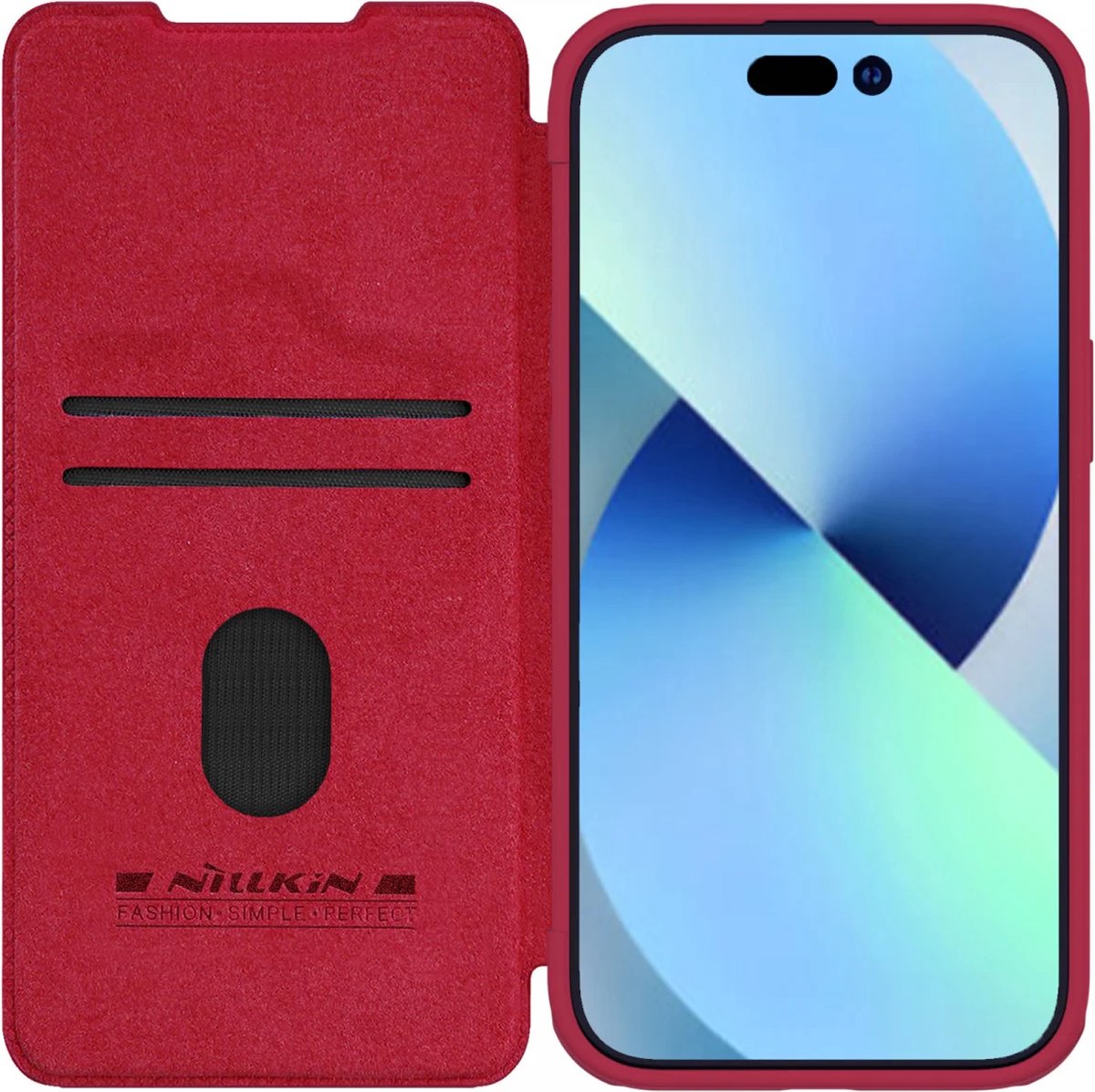 Geschikt voor Nillkin Apple iPhone 15 Qin Pro Leather Hoesje met Camera Slider - Rood