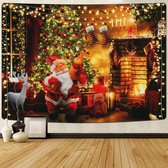 Kerst wandtapijt wanddoek open haard Kerstman boom eland wandtapijt esthetisch huis kerstdecoratie geschenken wanddecoratie voor woonkamer slaapkamer slaapzaal 150 x 130 cm