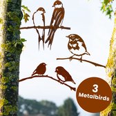 Lifestaal® - Tuindecoratie - 3 Metalbirds - Boomdecoratie - Cortenstaal