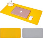 Bol.com Muismat XL - Bureau Onderlegger - Muismatten - Anti Slip - 80x40 cm - Kunstleer - Geel/Grijs aanbieding