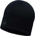 Zwarte Buff muts met een lichtgrijze cirkel logo op de voorkant.
