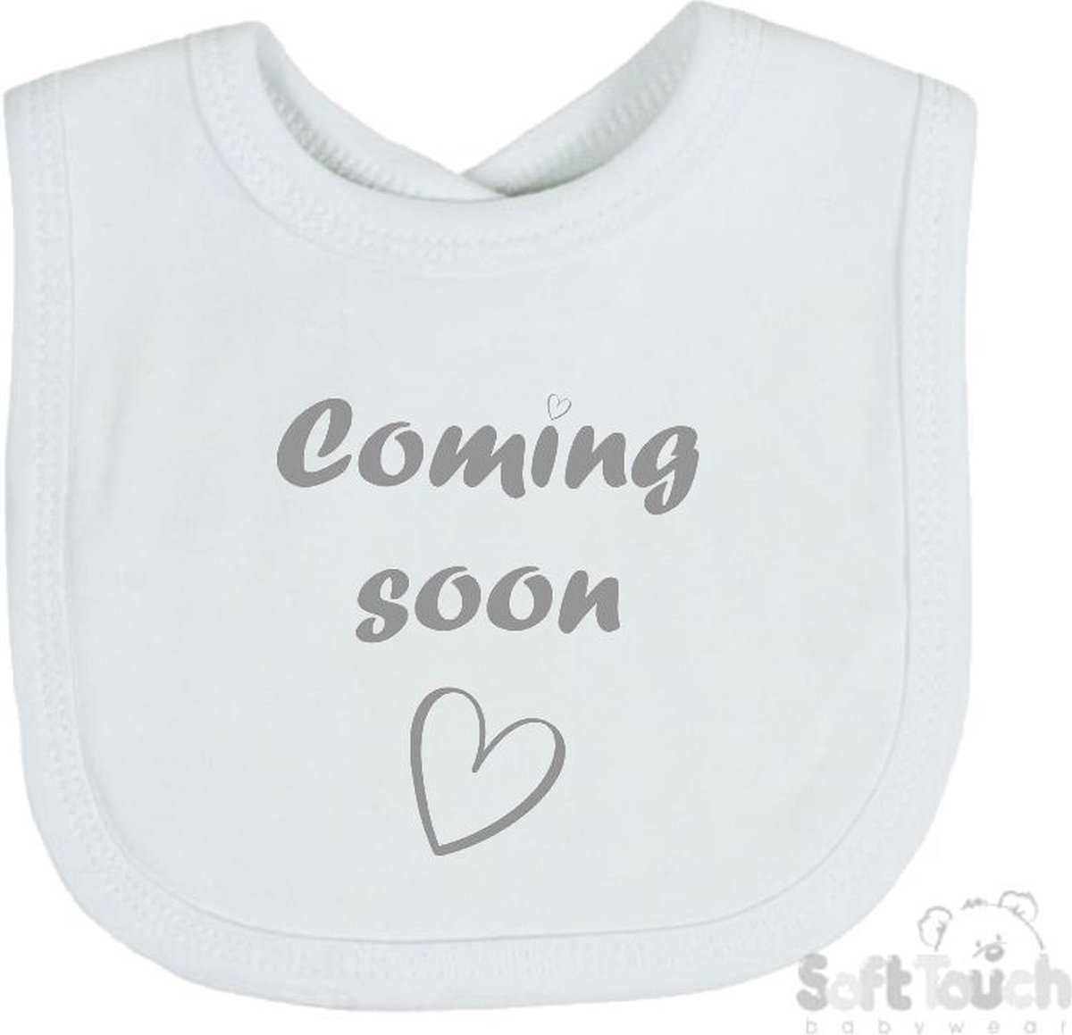 Goedkoopste Soft Touch Slabber Slabbetje Slab Coming soon Unisex Katoen Wit/grijs Maat 33x22 Cm