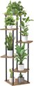 Metalen Plantentafel met 6 Houten Etages - Plantenstandaard voor Binnen en Buiten - Bloemenrek - Plantenrek - Tuin Etagere - Planten - Plantenzuil - 115 cm