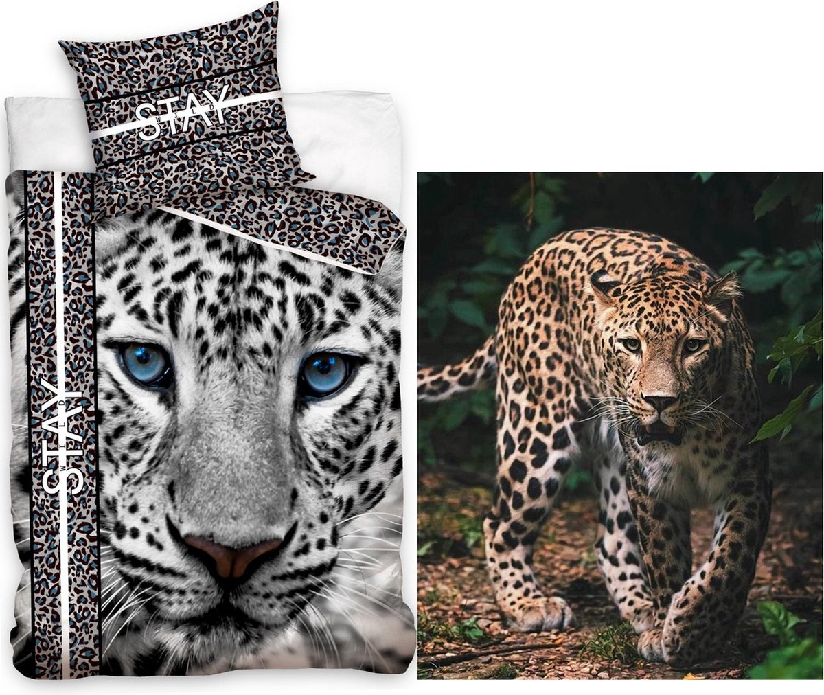 Dekbedovertrek Cheetah- Luipaard- kat- katoen- 140x200- incl. gave fleece-deken met Luipaard 120x150cm.