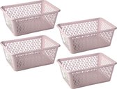 Plasticforte opbergmand/kastmandje - 4x - 6,5 liter - roze - kunststof - 20 x 30 x 11 cm