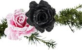 Fleurs de Décorations pour sapins de Noël sur clip - 2x pcs - rose et noir - 10 cm