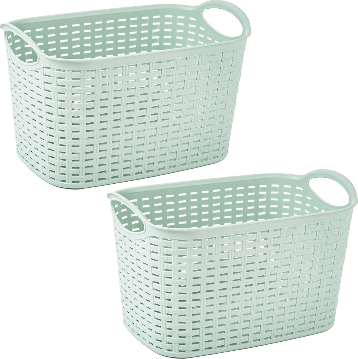 Plasticforte opbergmand/kastmandje - 2x - 6,4 liter - mintgroen - kunststof - 19 x 29 x 18 cm