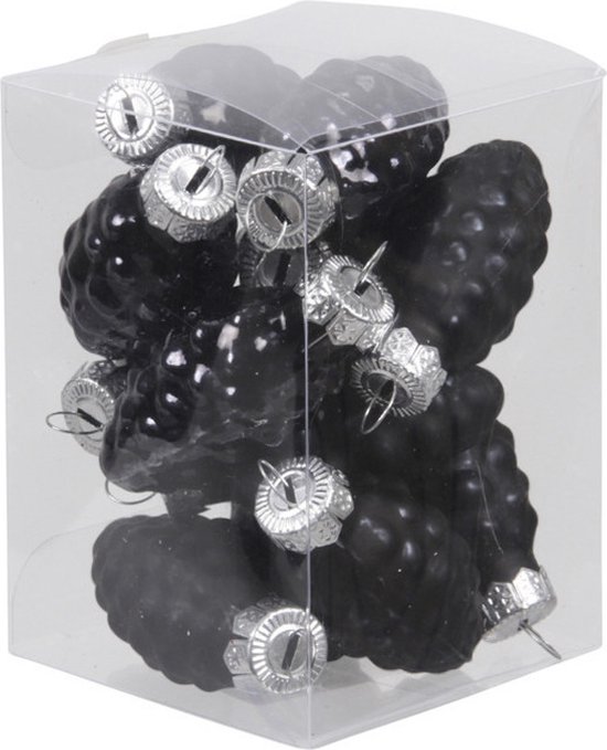 Othmar Decorations Décorations de Noël pommes de pin - 12x - noir - verre - 6 cm
