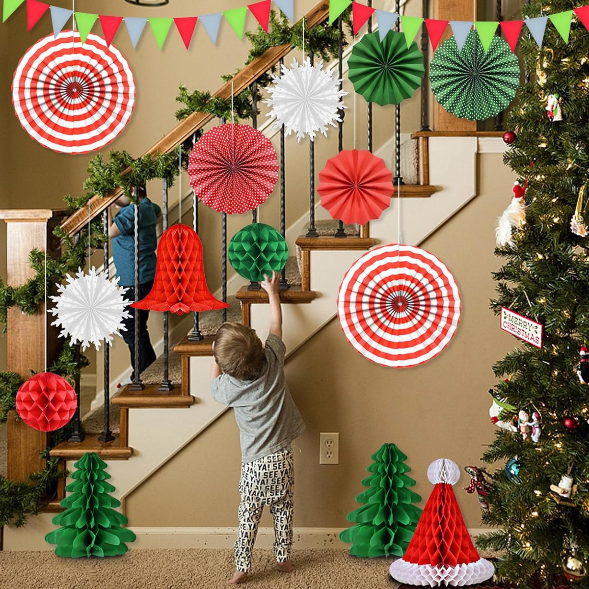3x Merry Christmas Kerst Feest/party Banners Letterslingers Versiering Karton 175 Cm