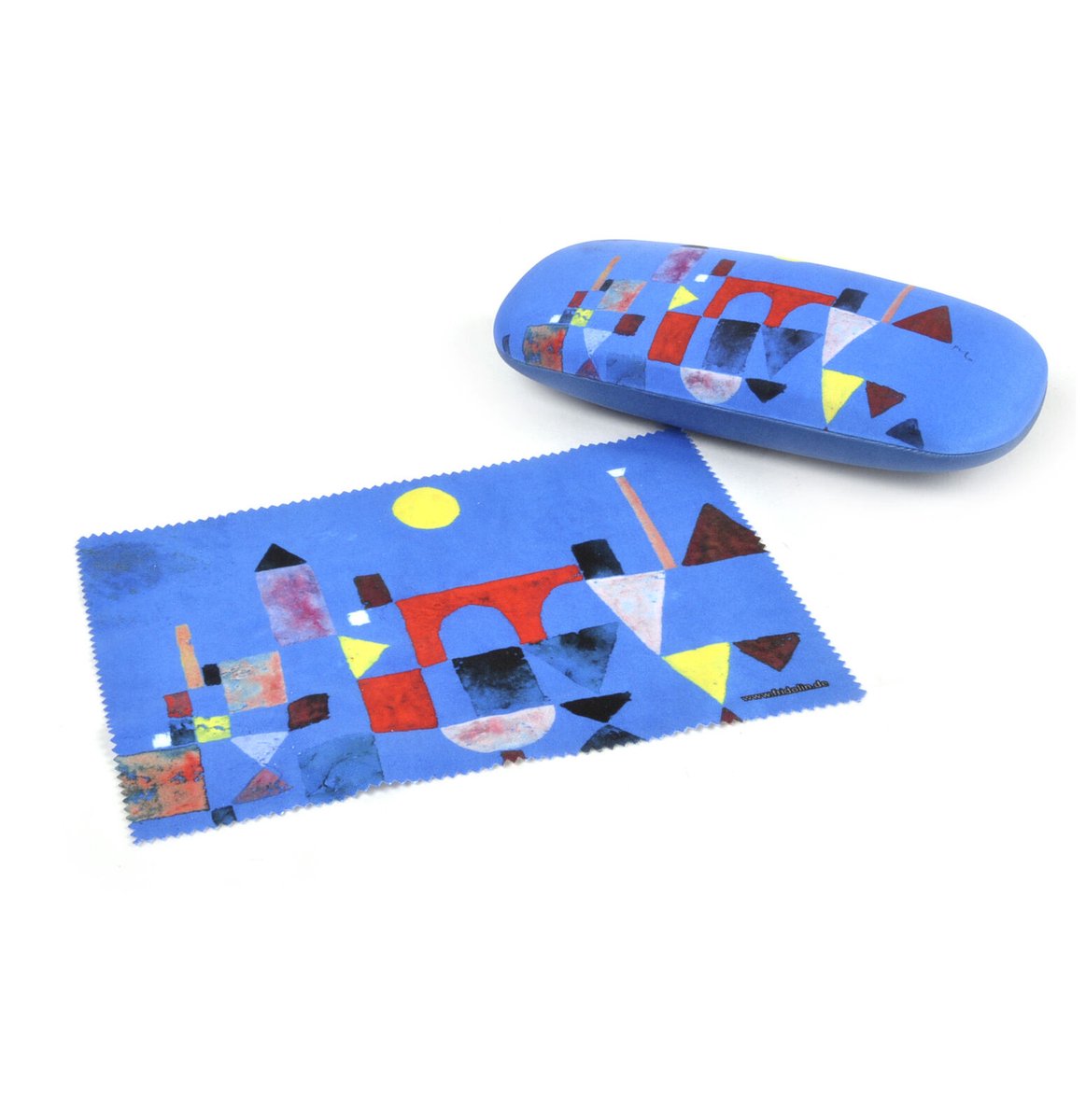 Luxe brilkoker met poetsdoek Paul Klee blauw