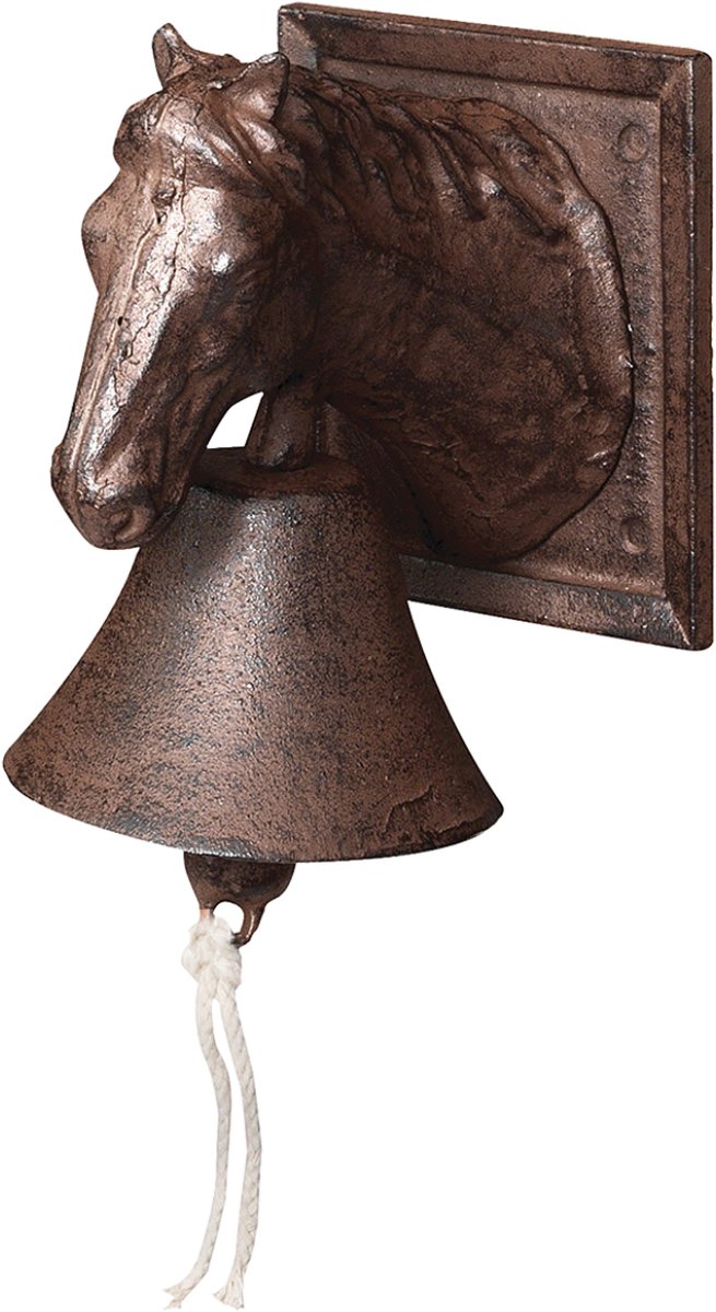 Deurbel paardenhoofd 18 cm hoog - gietijzer - traditioneel - decoratief - tuindecoratie - voor buiten - rustiek - handgemaakt - cadeau - geschenk - Nieuwjaar - Verjaardag - Kerst
