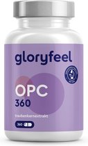 gloryfeel OPC Druivenpitextract 360 capsules - 1.000 mg puur OPC per dagdosering + vitamine C - Gemaakt van originele Franse druiven - Laboratorium getest, veganistisch en geproduceerd in Duitsland
